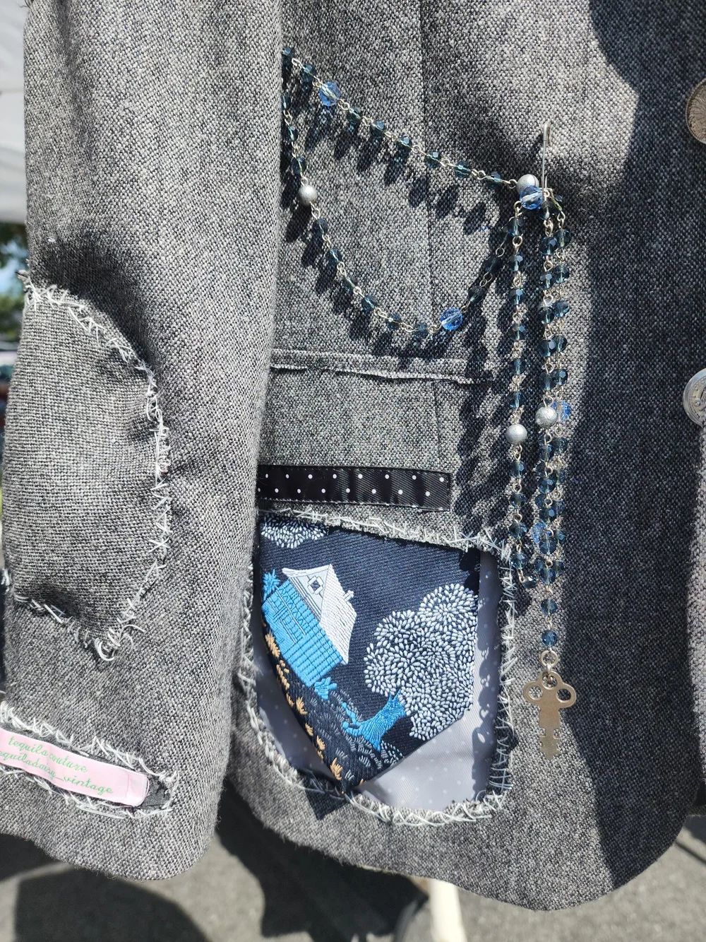 Gray Distressed Patchwork Men's Blazer